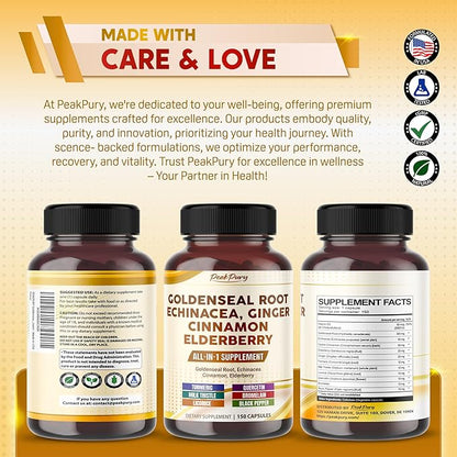 Goldenseal Root Echinacea Cinnamon Elderberry - All-in-1 Supplement - Made in USA