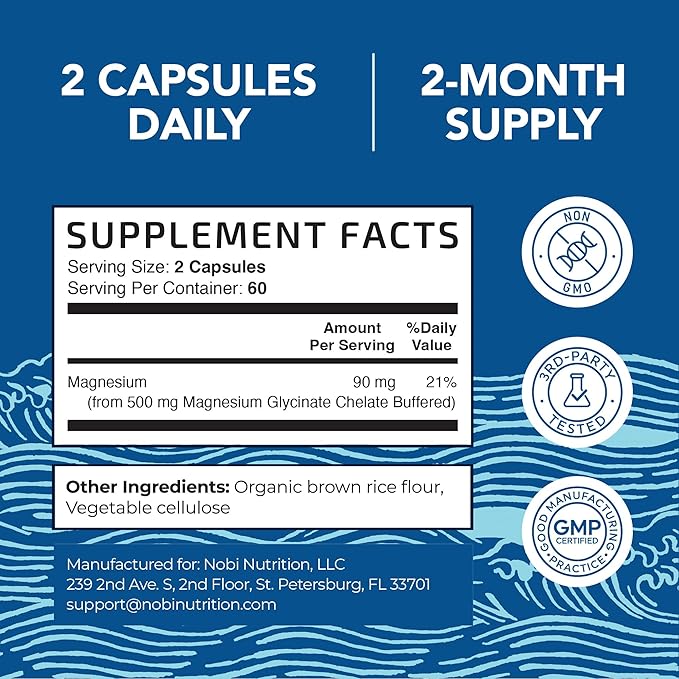 Magnesium Glycinate 500mg | High Absorption | Chelated for Muscle Relaxation, Bones, Heart, Nerve, Sleep & Calm Support for Women & Men | Magnesium Chelate Supplement & Bisglycinate Complex | 120ct