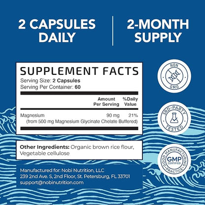 Magnesium Glycinate 500mg | High Absorption | Chelated for Muscle Relaxation, Bones, Heart, Nerve, Sleep & Calm Support for Women & Men | Magnesium Chelate Supplement & Bisglycinate Complex | 120ct