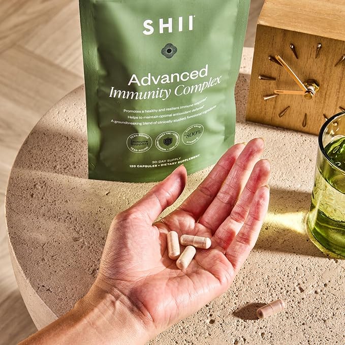 SHII Advanced Daily Immune Support Supplement, 500mg AHCC per Serving, AHCC Supplement with Vitamin D3, Vitamin C, and Zinc, Vegan, Gluten Free, Sugar Free, 120 Mushroom Capsules