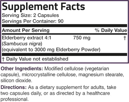 Bronson Elderberry Extra Strength, Supports Healthy Immune System & Antioxidant Protection, Non GMO, 180 Vegetarian Capsules