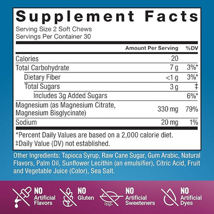 Force Factor Ultimate Magnesium Supplement, 330mg Magnesium Glycinate & Magnesium Citrate, Like Magnesium Gummies, Support Calm, Relaxation, Vegan & Gluten Free, Mixed Berry Flavor, 60 Soft Chews