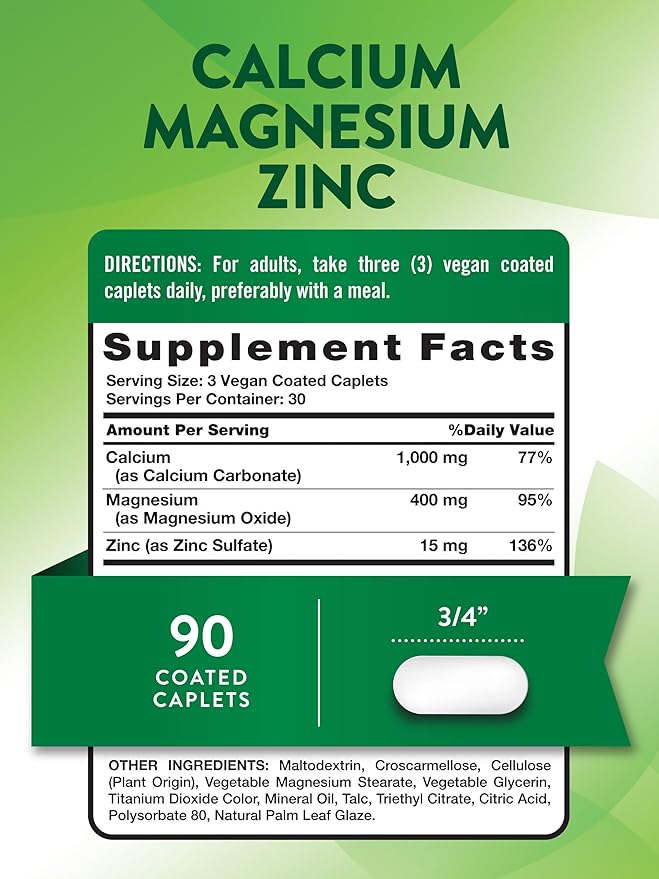Nature's Truth Calcium Magnesium Zinc | 90 Coated Caplets | Vegan, Non-GMO, and Gluten Free Supplement