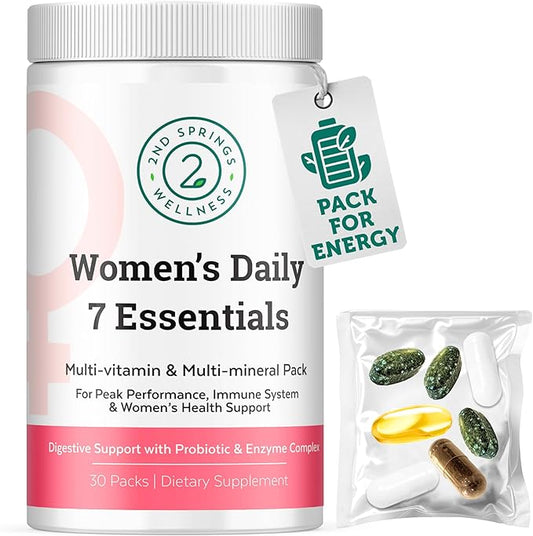 Daily 7 Essentials Women's Vitamin Pack -7 Pack Complete Women's Multivitamin Packet with Energy, Metabolism, Immune System, Women's Health Support with Probiotics, More