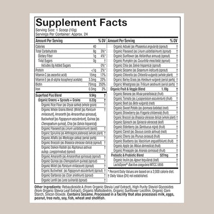 Purely Inspired Organic Green Powder Smoothie Mix, Unflavored (24 Servings) - Probiotics for Digestive Health with Spirulina & Chlorella for Gut Health - Vegan & Gluten-Free