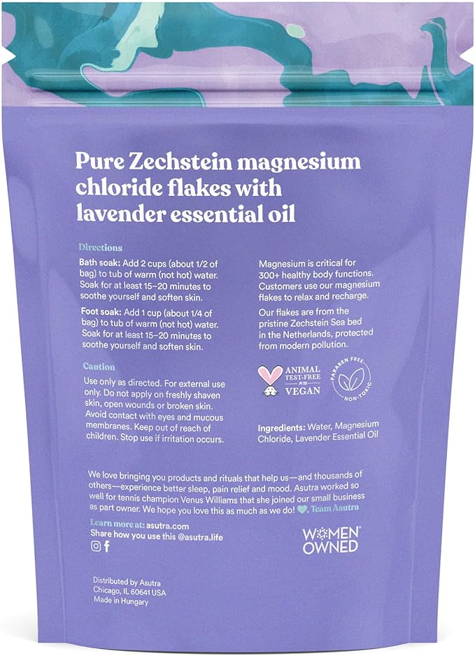 ASUTRA Magnesium Chloride Bath Flakes with Lavender, 2 lbs - for Relaxing Foot & Body Soaks, Epsom Salt Alternative, Rapid Absorption