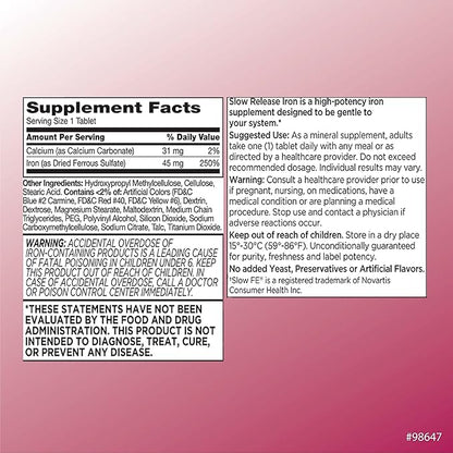 Quality Choice Iron High Potency Slow Release Tablets, 45mg, 60 Tabets Each (Pack of 7)