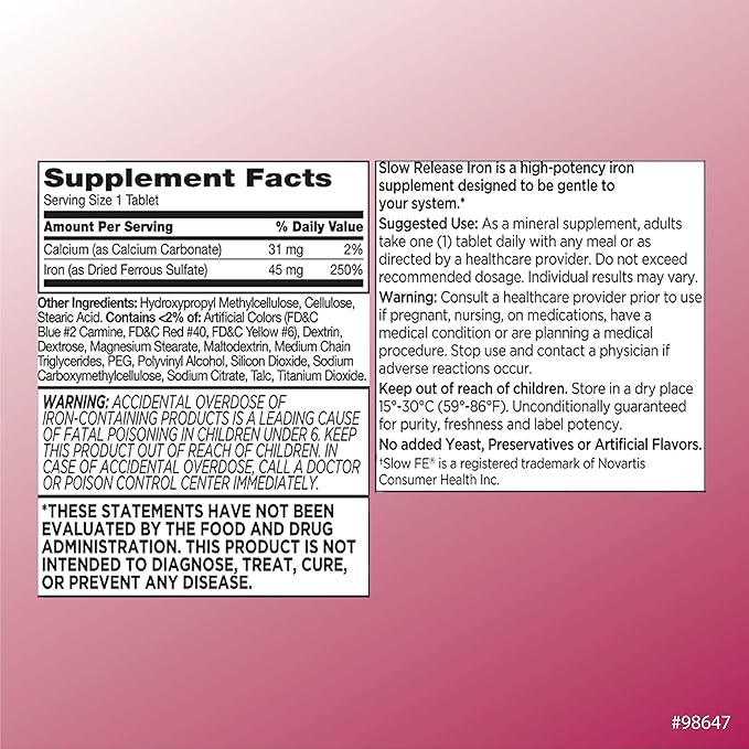 Quality Choice Iron High Potency Slow Release Tablets, 45mg, 60 Tabets Each (Pack of 2)