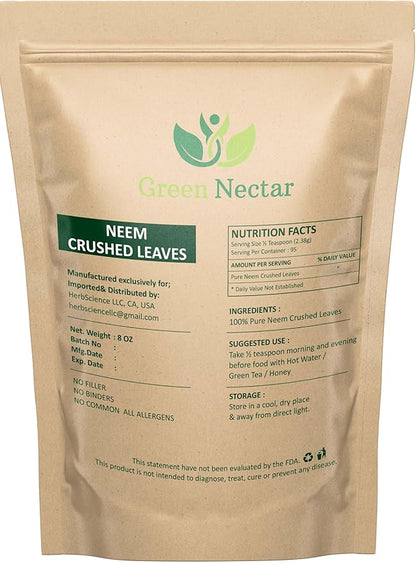 Neem Leaf 8 Oz | 100% Natural Detox Neem Tea | Crushed Neem Leaves | Azadirachta Indica Leaf | Margosa Leaves | Non-GMO, Gluten Free (8 Oz - 1 Pack)