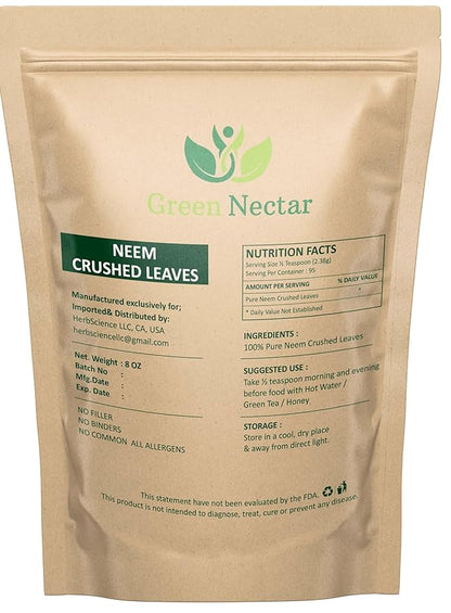 Neem Leaf 8 Oz | 100% Natural Detox Neem Tea | Crushed Neem Leaves | Azadirachta Indica Leaf | Margosa Leaves | Non-GMO, Gluten Free (8 Oz - 2 pack)