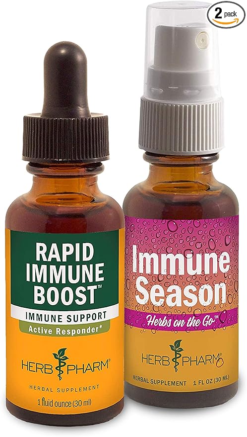 Herb Pharm Rapid Immune Boost Kit - Includes Rapid Immune Boost Liquid Herbal Formula, 1 Ounce & Herbs on The Go: Immune Season Portable Spray, 1 Ounce