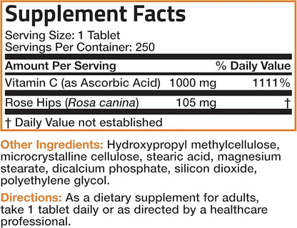 Bronson Vitamin C 1000 mg with Rose HIPS Sustained Release, 250 Tablets