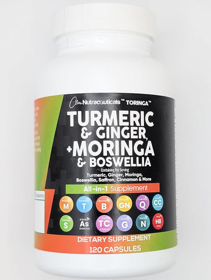 Turmeric Moringa Supplement | Ginger Boswellia Saffron - Supplement for Women and Men with Ceylon Cinnamon, Tart Cherry, Quercetin Garlic Nettle Holy Basil - 3Pack