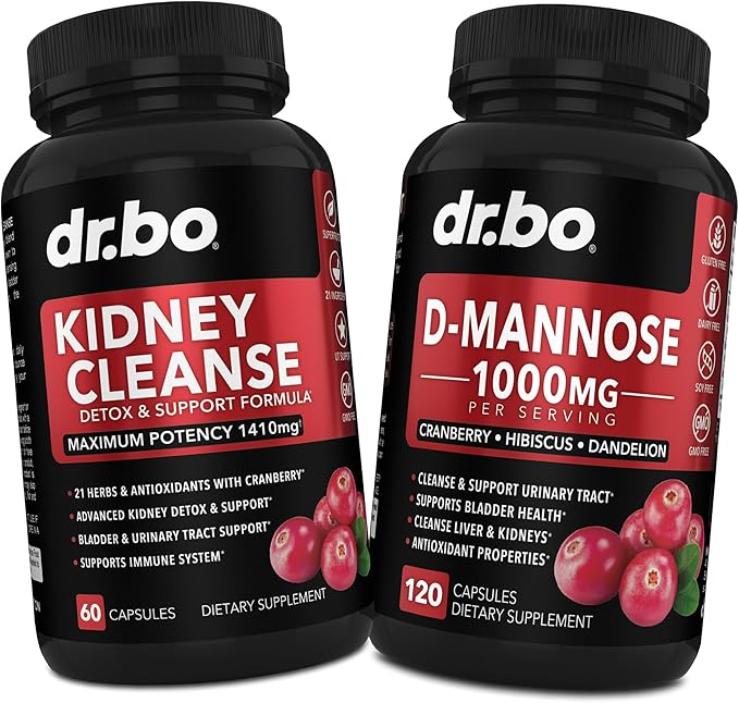 Kidney Cleanse & D Mannose Supplements - Kidney Detox Support Supplement, D-Mannose 500mg 1000mg Capsules - DMannose & Natural Cranberry to Support Kidneys, Bladder & Urinary Tract Health Supplements