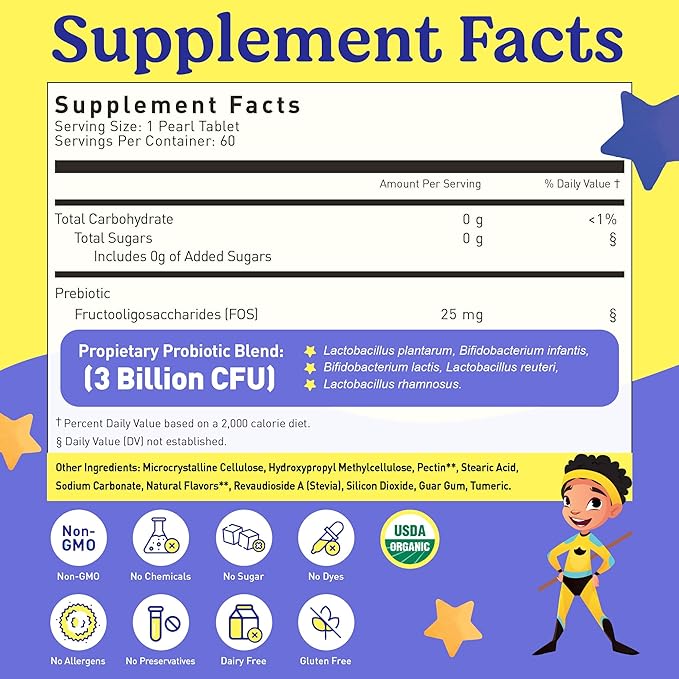 lovebug PROBIOTICS for Kids | Multi-Strain 3 Billion CFU | Constipation & Stomach Discomfort | Sugar Free | Ages 6+