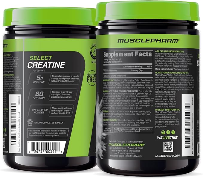 MusclePharm Essentials Creatine Monohydrate Powder, Pre Workout Muscle Builder & Post Workout Muscle Recovery Supplement, Ultra-Pure 100% Monohydrate Creatine Powder, 60 Servings, Unflavored