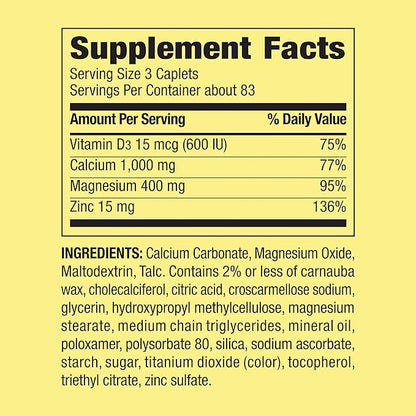 Calcium, Magnesium, Zinc & Vitamin D3. Spring Valley Calcium Magnesium with Plus Vitamin D3 Caplets Dietary Supplement, 250 Count Bundle with Luall's 45 Diabetes Decoded
