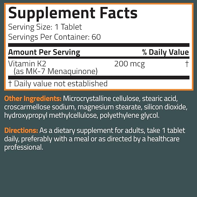 Bronson Vitamin K2 MK-7 200mcg Extra Strength, 60 Vegetarian Tablets