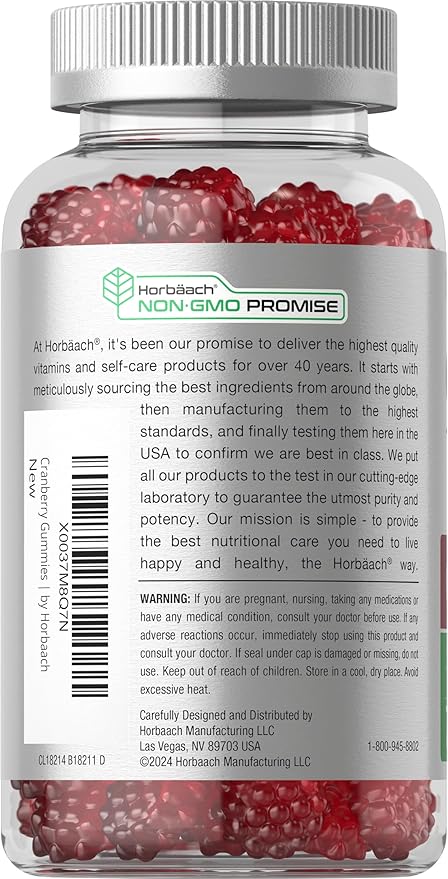 Horbäach Cranberry Gummies | 70 Count | Vegan, Non-GMO, and Gluten Free Supplement | High Potency Extract Formula