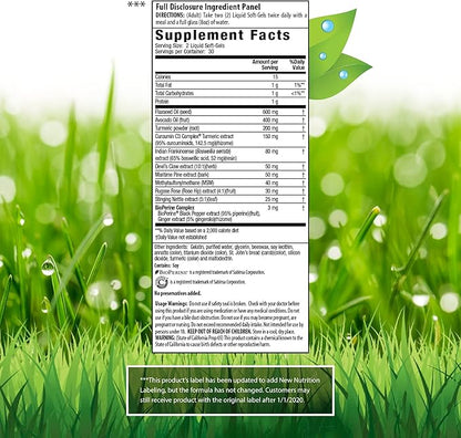 Irwin Naturals Whole-Body Turmeric+ - 60 Liquid Softgels - BioPerine Complex Enhanced Absorption - 30 Total Servings