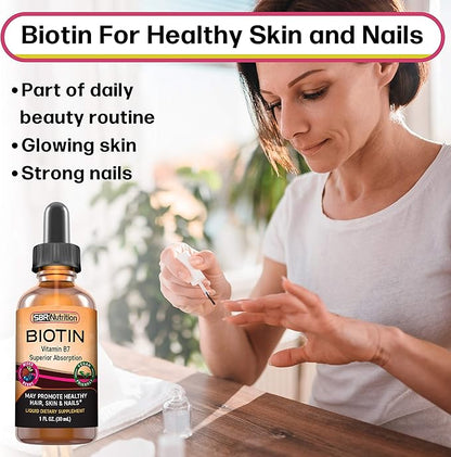 Biotin Liquid Drops (Mixed Berry) Max Absorption Biotin Liquid Drops, 5000mcg of Biotin Per Serving, 60 Serving, No Artificial Preservatives, Vegan Friendly, Supports Healthy Hair Growth, Strong Nail