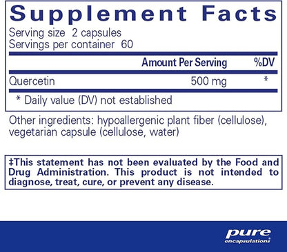 Pure Encapsulations Quercetin - 500 mg - Immune Support, Cellular Health & Heart Health - Antioxidant Supplement - Gluten Free & Non-GMO - 120 Capsules