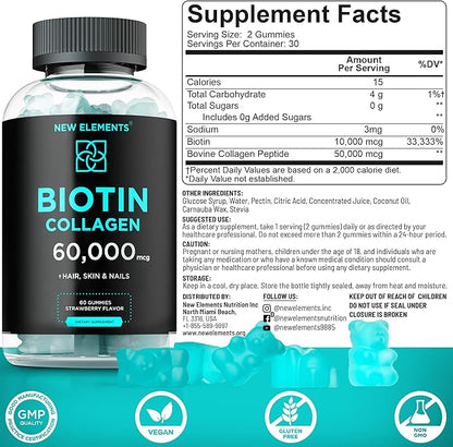 Biotin & Collagen Peptides Gummies - 50,000mcg Collagen + 10,000mcg Biotin | Hair, Skin & Nails Support for Men & Women | Hair Growth, Glowing Skin & Strong Nails | Non-GMO, Chewable, Great-Tasting