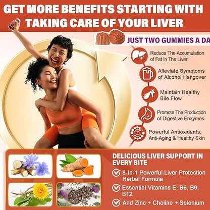 Milk Thistle Liver Detox Gummies, 18-IN-1 Liver Cleanse Detox & Repair Supplement with Berberine, Chicory Root, Turmeric, Artichoke, Dandelion Root, Chanca Piedra,Vitamins B6 B9 B12-Pack of 2