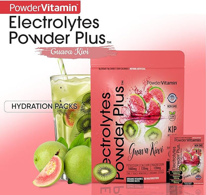 Electrolytes Powder Plus, Keto, Guava Kiwi, Sugar Free, Pink Himalayan Salt, 1000mg Potassium, 120mg Calcium, 120mg Magnesium, Non-GMO, Zero Calories, (16 Hydration Packets)