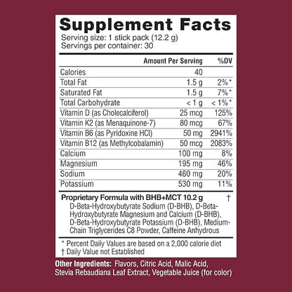 Real Ketones MCT & BHB Exogenous Ketones Drink Mix Packets Elevate Keto Electrolytes Powder Packets No Sugar with 4 Main Electrolytes Plus Hydrating Proprietary Keto BHB (30 Pack, Mixed Berry)