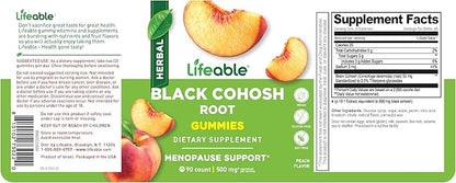 Lifeable Black Cohosh Gummies | 500 mg | Black Cohosh for Menopause Hot Flashes and Night Sweats Relief for Women | Non GMO and Vagan Herbal Supplements | 90 Gummies