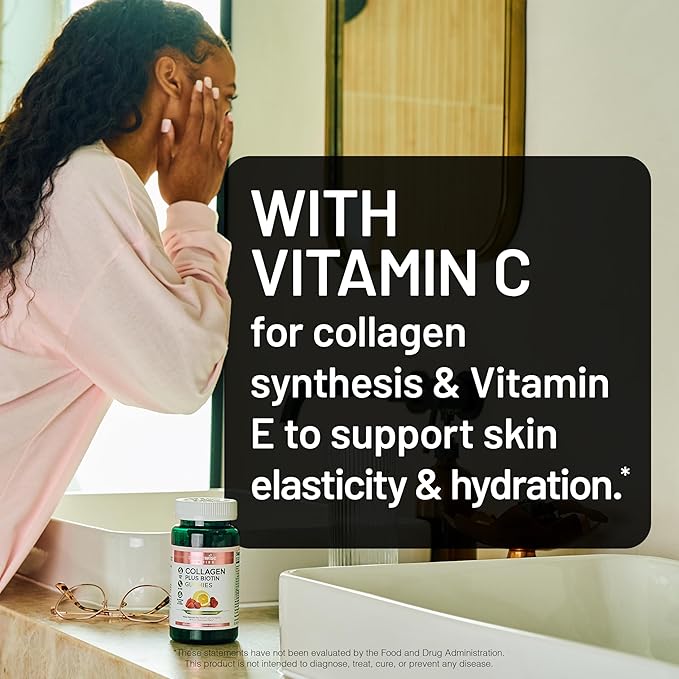 NatureWise Collagen Gummies - Hydrolyzed Collagen Gummies - Type 1 & 3 Peptides for Women + Biotin, Vitamin C, E, & Zinc for Hair Skin and Nails Support - 90 Count[45-Day Supply]