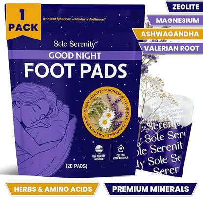 Zeolite Good Night Foot Pads with Magnesium Glycinate, Ashwagandha, Valerian Root, Lavender by Sole Serenity (2 Pack, Calm Sleep)