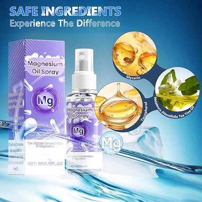 Magnesium Oil Spray, 60Ml 100% Pure Organic Magnesium Oil Spray Skin & Body Extra Strength, Magical Magnesium Skin for Feet, Sleep, Relax, Easy to Absorb and Use
