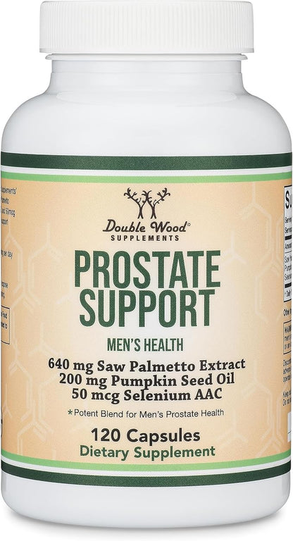 Prostate Support Supplement for Men's Health (120 Capsules) One Serving per Day for 30 Days Supports Prostate Function and Urinary Control (Saw Palmetto, Pumpkin Seed Oil, Selenium) by Double Wood