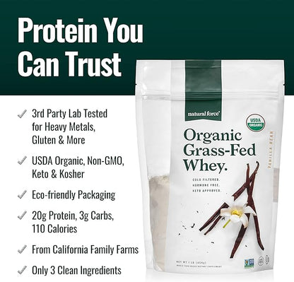 Natural Force Pure Omega 3 - Liquid Fish Oil Lemon Cake Flavor Grass Fed Organic Whey Protein Powder Vanilla Flavor