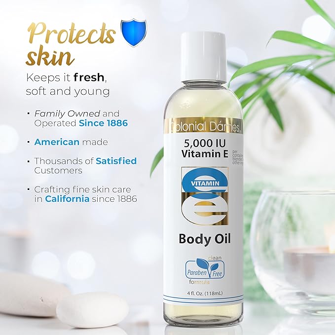 Colonial Dames 5,000 IU Vitamin E Oil Blend Skin Therapy Oil for Whole Body Vitamin E Body Oil for Hydrated Healthy Skin