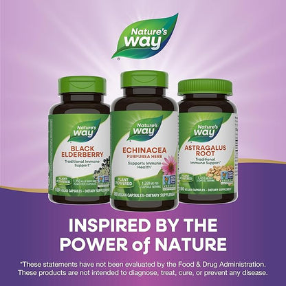 Nature's Way Echinacea Purpurea Herb, Immune Support*, 1,200 mg per 3- Capsule Serving, Non-GMO Project Verified, Vegan, 180 Capsules