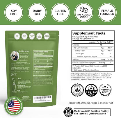 All About Juicing PuriVibe Chlorophyll Shots | Superfood Juice Powder, Wellness Shot Supplement - 2X Strength - Green Juice - Infused with Lemon & Apple - 15 Stick Packs