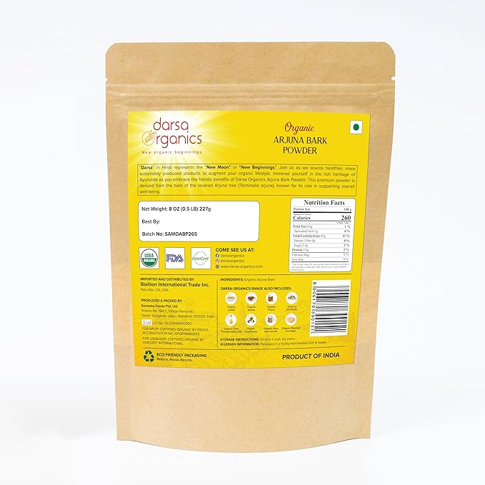 Arjuna Powder, 8 oz - Arjuna Bark Grounded, Ayurvedic Herb for Tea & Recipes, Arjun Ki Chaal for Ayurveda Products, Raw & Vegan, Non-GMO & Gluten-Free, USDA Organic, Kosher Certified