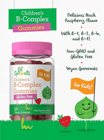 Carlyle Kids B Complex Gummies | 90 Count | Peach Raspberry Flavor | Non-GMO, Gluten Free & Vegan Supplement | Lil' Sprouts
