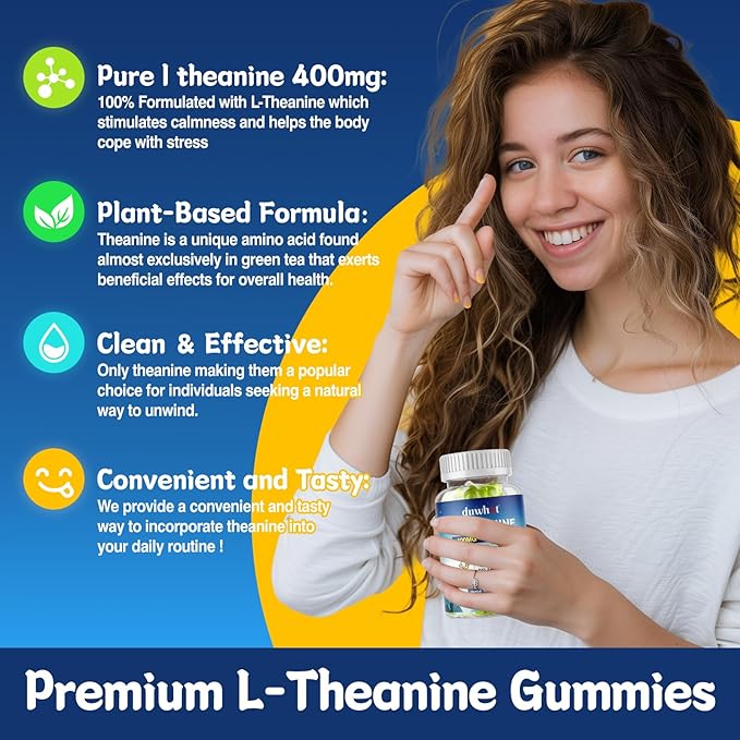 l theanine Gummy, l-theanine 400mg Supplement for Adults & Kids, Organic l'theanine Chewable for Stress Relief, Focus and Relaxation, Vegan, 120 Gummies