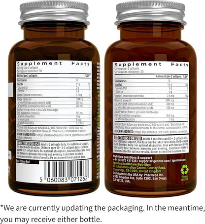 Igennus Vegan Omega-3 Natural Triglyceride Algae Oil, DHA & EPA Fatty Acid Supplement, 60 Small Softgels with Astaxanthin, Easy-to-Swallow, Pure & Sustainable, 30 Servings