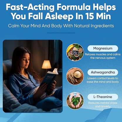 Sleep Easy Natural Sleep Aid Supplement | Magnesium, Ashwagandha, GABA, L-Theanine & 5 Calming Herbs | Melatonin-Free & Non-Habit Forming (60 Capsules)