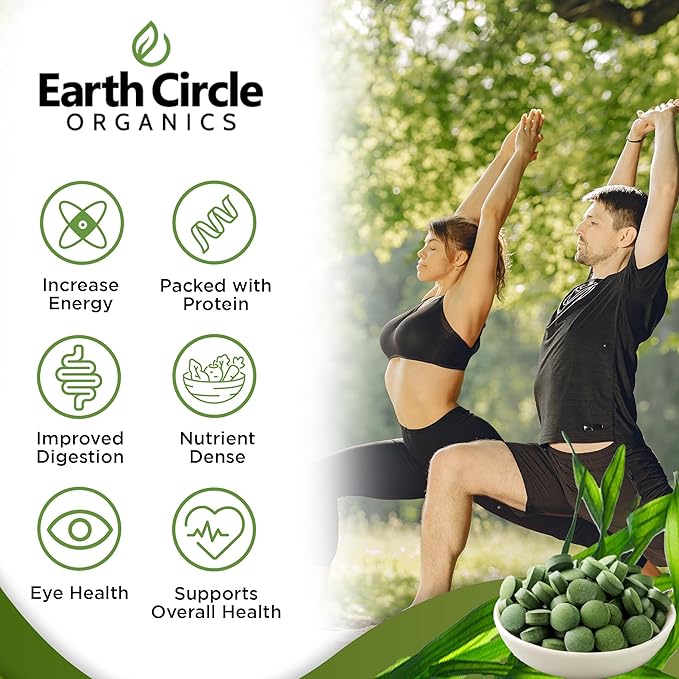 Organic Chlorella Tablets 400 Count | High Potency Superfood | Chlorophyll Pills from 100% Pure Green Algae | Broken Cell Wall for Maximum Absorption | Vegan, Kosher, Non-GMO | 4 Tabs per Day (2-Pack)