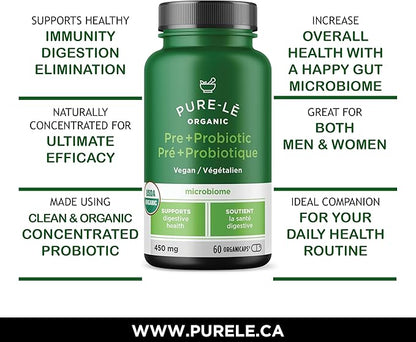 USDA Organic Prebiotic + Probiotic 60 Organicaps - Vegan Certified Organic Kosher Complete Daily Digestive Support. All Natural - Ultra Premium Digestive Dietary Supplement.