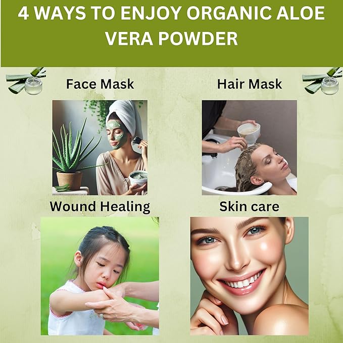 Organic Aloe Vera Powder for Skin & Hair – 8 oz. - Aloe Barbadensis - Nourishing Face Mask for Natural Beauty, USDA Certified Organic & Non-GMO