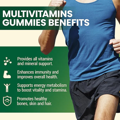 I LOVE HEALTH® 15-in-1 Multivitamin Gummies for Adults & Kids - Enhanced Formula with Vitamin A, C, D3, E, B12, Zinc, Magnesium & More - Apple Flavor - 60 Gummies per Bottle - Made in cGMP Facility