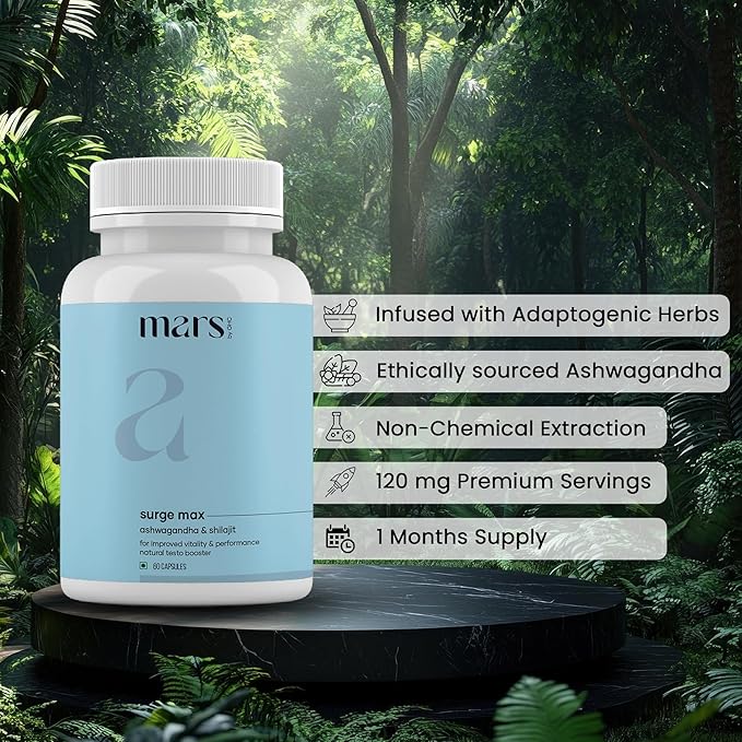 Mars Natural Surgemax Caps : Powered with Shilajit and Safed Musli | Natural Energy Booster | Strength,Stamina,Immunity - Pack of 1| 60 N