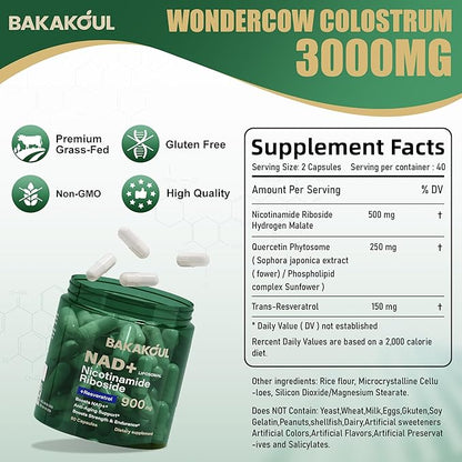 NAD Supplement - Liposomal Nicotinamide Riboside, Resveratrol, Quercetin, NAD Nicotinamide Riboside Resveratrol 900mg, NAD+ Supplement for Men and Women, 80 Capsules 2 Pack